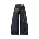 Leopard Patch Rhinestone Barrel Jeans | Inflation Streetwear INFLATION