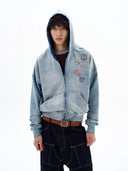 Blue Distressed Acid Wash Zip Up Hoodies | Inflation Streetwear INFLATION