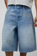 Blue Rhinestone Baggy Jeans Shorts | Inflation Streetwear INFLATION