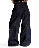cinch back raw baggy jeans front and back view