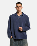 Washed Johnny Collar Boxy  Waffle Polo Shirt | Inflation Streetwear