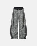 grey leopard print side stripe barrel jeans front view