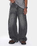 vintage black barrel jeans with whisker fade detail