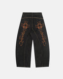 Gothic Cross Embroidery Barrel Jeans | Inflation Streetwear INFLATION