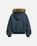 washed denim hooded jacket back product view