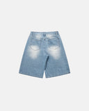Blue Rhinestone Baggy Jeans Shorts | Inflation Streetwear INFLATION