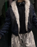 Faux Fur Lined Acid Wash Bomber Jacket | Inflation Streetwear INFLATION