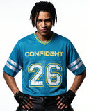 football-inspired mesh jersey with stripe sleeves