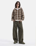 Reversible Plaid Boxy Zip Up Hoodie | Inflation Streetwear