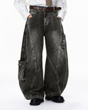 Distressed Washed Cargo Barrel Jeans | Streetwear INFLATION