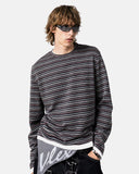 model front view in retro striped long sleeve t shirt