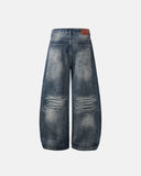 Whisker Wash Rhinestone Barrel Jeans | Inflation Streetwear