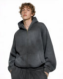 charcoal washed zip hoodie model close view