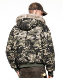 Camo Faux Fur Padded Hooded Jacket | INFLATION Streetwear