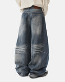 Whisker Wash Rhinestone Barrel Jeans | Inflation Streetwear