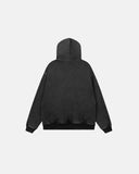 back product view of washed black zip up hoodie