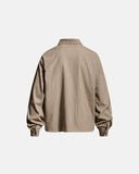 back view khaki striped long sleeve shirt