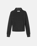 washed black boxy long sleeve polo shirt back view