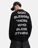 upper body back view of black slogan graphic t shirt