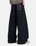 on-body side view of wide leg baggy jeans