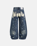 blue washed barrel jeans product back view