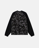 back view of charcoal camo raglan long sleeve t shirt
