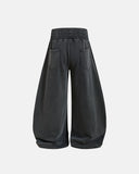 black washed barrel sweatpants back view with patch pockets