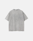 flat lay back view of wax-dyed relaxed cotton tee light gray