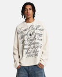 model upper body wearing apricot script graphic waffle tee