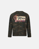 back flat lay of camo waffle knit long sleeve t-shirt
