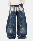 on-body back view of washed barrel jeans