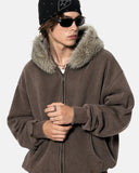 cropped boxy hoodie with faux fur hood detail