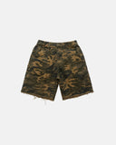 relaxed fit camo shorts with raw hem detail