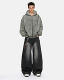 Dirty Washed Studded Boxy Zip Up Hoodie | Inflation Streetwear