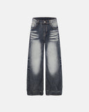 faded whisker baggy jeans front view
