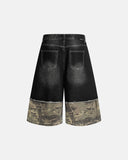 Camo Patchwork Washed Denim Jorts | Inflation Streetwear INFLATION