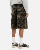 relaxed fit camo shorts with frayed raw hem detail