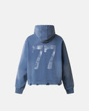 blue washed hoodie with large 77 back graphic