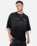 oversized washed graphic tee with raw edge