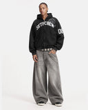 Appliqué Boxy Zip Up Hoodie | Inflation Streetwear