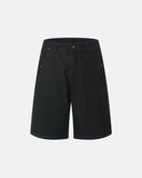 black baggy long jorts front view