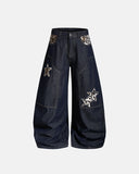 barrel jeans with leopard patch detail front view