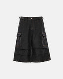 Layered utility baggy jorts front and back view