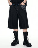 Baggy Denim Jorts with Embroidered Pocket | Inflation Streetwear INFLATION