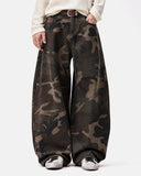 baggy camo streetwear jeans with denim-style pocket construction
