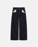 Floral Patch Raw Wide Jeans | Inflation Streetwear INFLATION