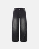 retro washed wide-leg jeans front and back view