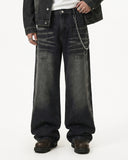 Whiskered Rhinestone Baggy Denim Jeans | Inflation Streetwear INFLATION