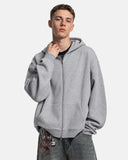 model front view wearing fleece zip up hoodie