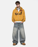 Leopard Applique Boxy Zip Up Hoodie | Inflation Streetwear